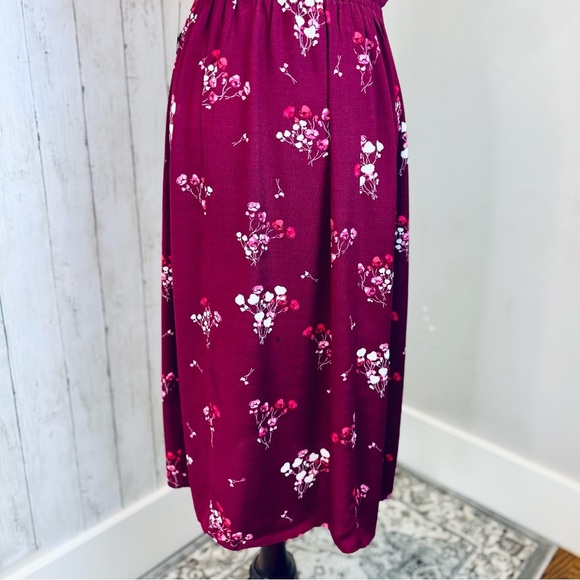 Express | Burgundy Floral Wrap Midi Dress Size Small NWT - Picture 11 of 14